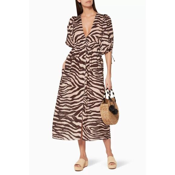 NWOT. Zimmermann Linen Midi Dress AU 1 / US 6 - Picture 1 of 13